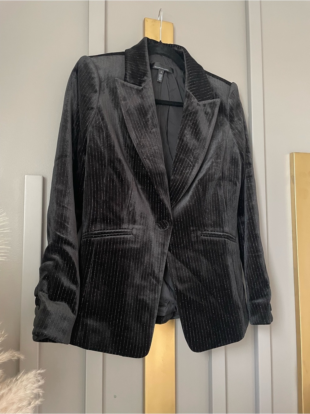 White House Black Market Black Velvet Pinstripe Single-Button Blazer